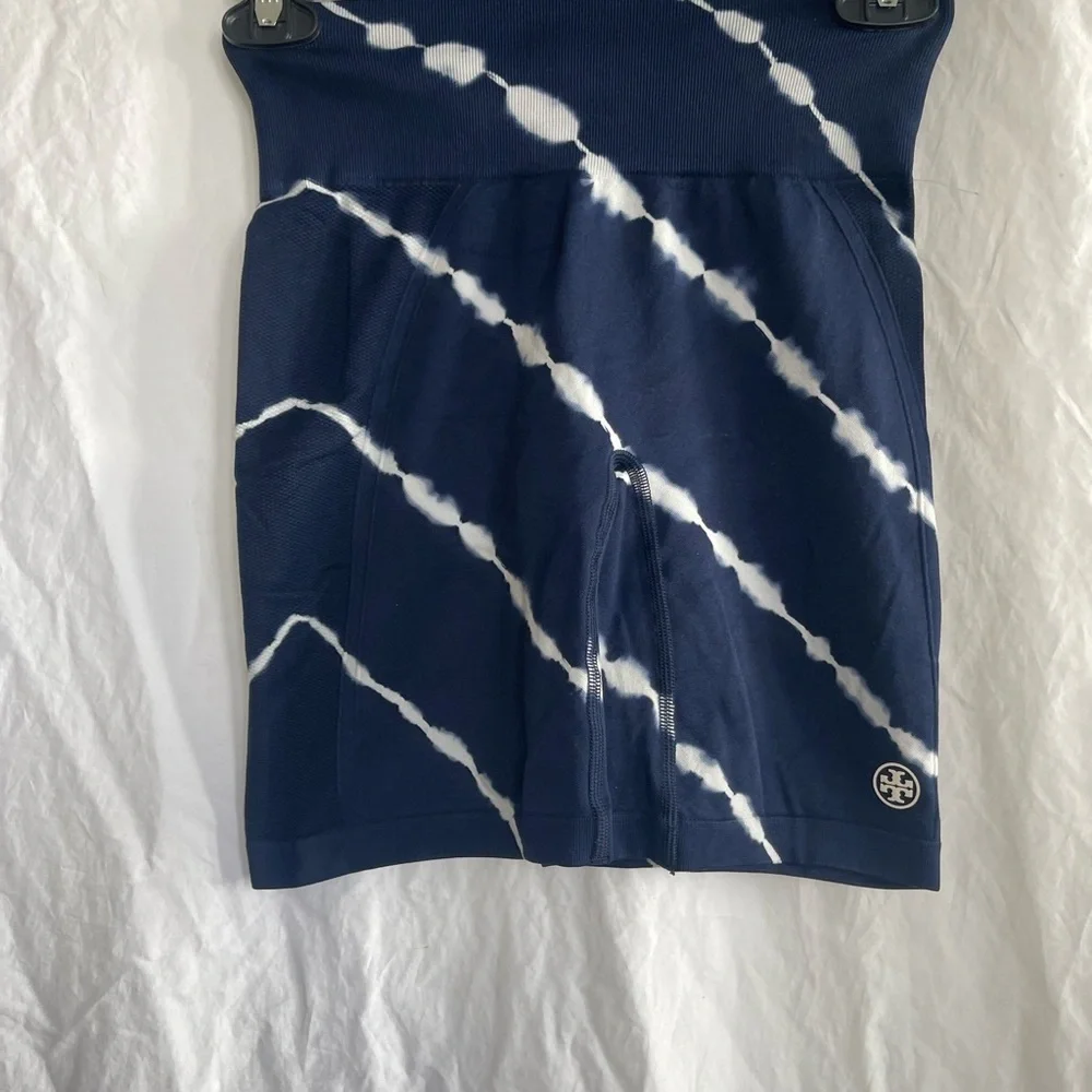 Tory Burch Tory Sport Tie-Dye Biker Shorts Navy High-Waisted Gym Shorts Size S